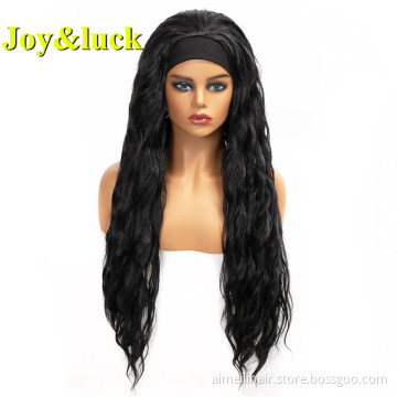 Wholesale Prices for Women Ladies Hair Finger Wave Scarf Wig Black Hairband Long Water Wave Headband Wig Synthetic Hair Wigs